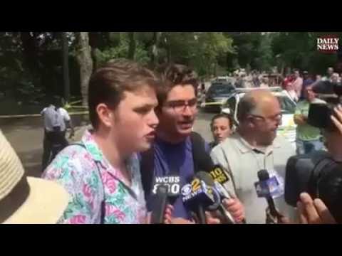 old man injured by high powered firework in central park - صوت وصوره لايف