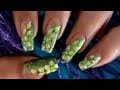 Green Glitter Flower Nail Art Design Tutorial