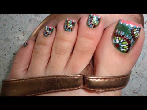 Green Asian Wedding Mehndi Inspired Toe Nail Art by Pinkpuff Prince 