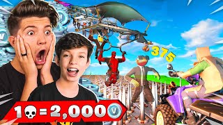 1 Elimination = 2,000 VBucks with My Little Brother! (Fortnite Chapter 2)