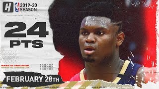 Zion Williamson 24 Points Full Highlights | Cavaliers vs Pelicans | February 28, 2020