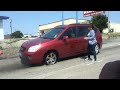 Girl driving on a flat tire car catches on fire
