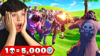 1 Elimination = 5,000 VBucks with My Little Brother! (Fortnite Challenge)