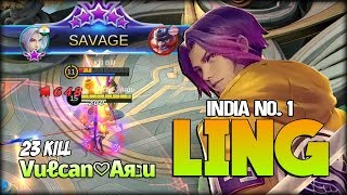 1 SAVAGE 2 MANIAC!! Ling 91.7% Win Rate by Vuℓcan♡Aяנu India No. 1 Ling - Mobile Legends