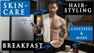 MALE MODEL MORNING ROUTINE | hairstyle, skin care, breakfast &amp; more