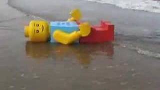 lego man on beach