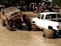 HUGE FORD EXPLORER MUD TRUCK on Tractor Tires FLEXING on GIANT GMC CREW CAB 4X4