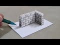 3d drawing wall on paper for beginner step by step
