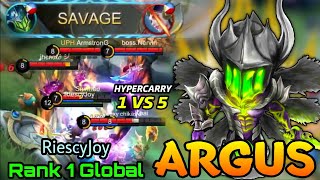 1 vs 5 SAVAGE!! HYPER CARRY Argus is Scary!! - Top 1 Global Argus by RiescyJoy - MLBB