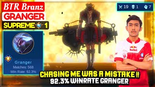 Chasing Me Was A Mistake !! 92.3% WInrate Granger [ Supreme 1 Granger ] BTR Branz - Mobile Legends