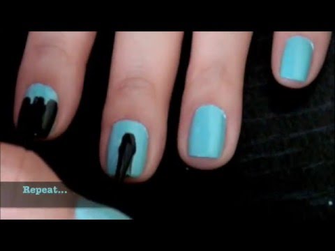 Black and Teal Nail Design for