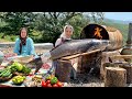 Giant Fish Cooked in a Metal Barrel Over Fire  Village Bread on Saj