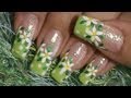 Green w/ White Dots & Flower Nail Art Design Tutorial