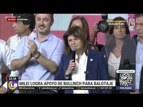 Argentina: Patricia Bullrich anuncia su respaldo a Javier Milei de cara al balotaje