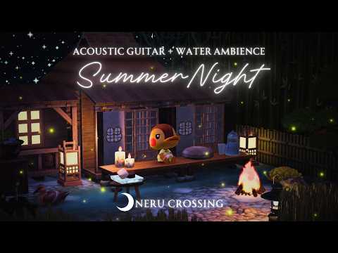 【あつ森BGM】眠れない夜にホタルを眺める縁側🎐|アコースティックギター&川の音・夏の虫の鳴き声|3時間|作業用BGM|途中広告なし【ACNH】