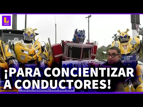 ¡Ingenio peruano! Se disfrazan de Transformers para concientizar sobre las reglas de tránsito