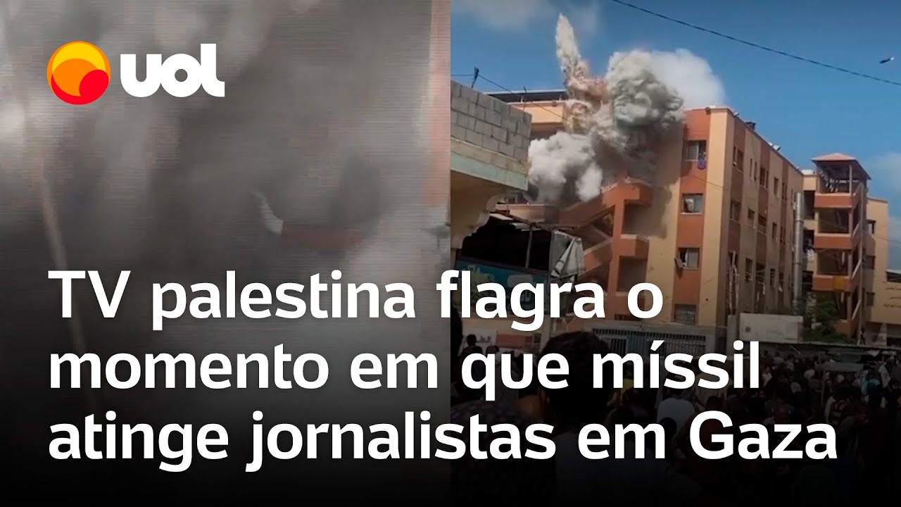 Míssil israelense atinge jornalistas e equipe de resgate em Gaza TV palestina flagra o ataque