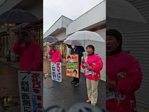 【春日部市議選】つのだ 妙子 さんが、一ノ割駅でお話ししています。 一ノ割駅には改札がひとつしかありません。 西口に改札を作ろうと署名を集めさせていただいています。
