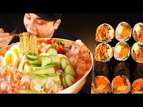 더위를 날려줄 냉라면과 여러가지 김밥 먹방~!! 리얼사운드 ASMR social eating Mukbang(Eating Show)