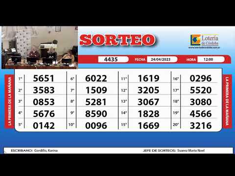 Sorteo de Quiniela LA PRIMERA DE LA MAÑANA N°4435 - 24/04/2023.- 12.00 hs.