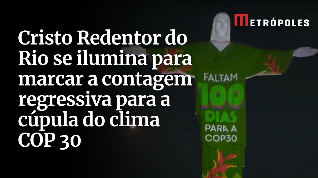 Cristo Redentor do Rio se ilumina para marcar a contagem regressiva para a cúpula do clima COP 30