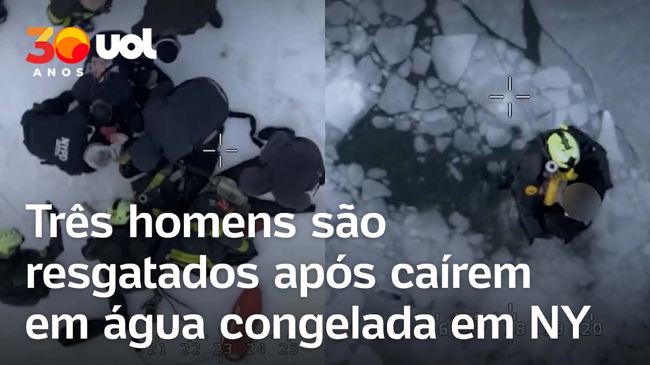 Três homens são resgatados após caírem em água congelada em NY