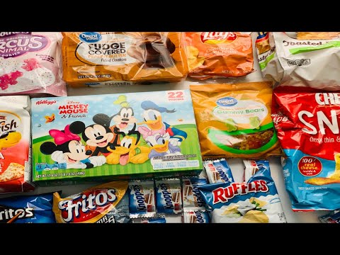 Snack Opening Kinder bueno Funyuns  circus animal cookies Gummy Bears Doritos Fudge Goldfish Fritos