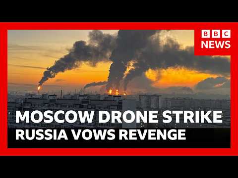 Russia vows revenge after massive drone strike on Moscow hits major oil refinery | BBC News
