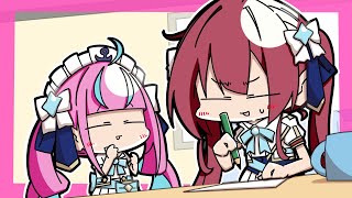 フェスの楽屋でみんなに似顔絵を描いてもらうあくたん【ホロライブ切り抜き漫画】【湊あくあ/宝鐘マリン/猫又おかゆ/ロボ子/AZKi/百鬼あやめ