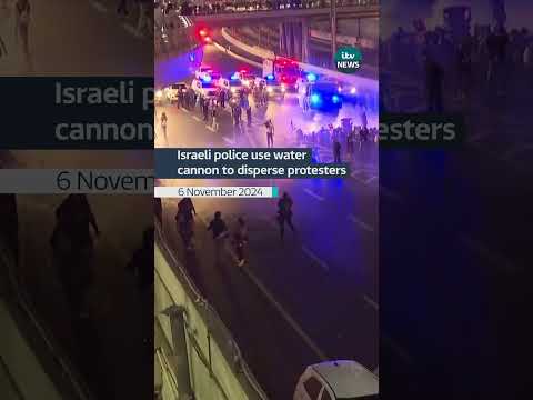 People in Tel Aviv were protesting after PM Benjamin Netanyahu sacked his Defence Minister #itvnews