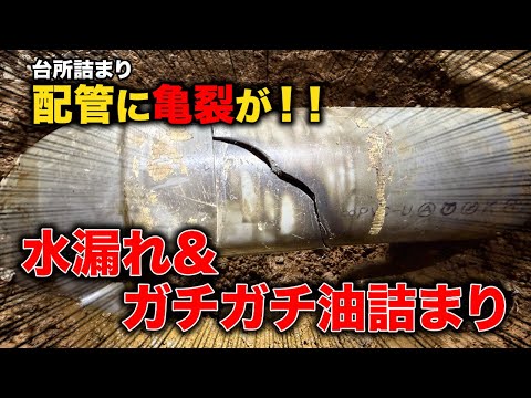 排水管が割れている！？デカイ油が見えるぞ！屋外から高圧洗浄で根こそぎ除去【花のお掃除 #396】