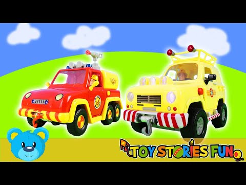 Feuerwehrmann Sam Spielzeuge: Yellow Car und Feuerwehrauto. Spielzeuggeschichten.