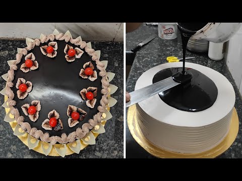 2Kg Chocolate Birthday Cake Cherry Design|Simple Chocolate Cake Cherry Decor #Chocolatecherrycake
