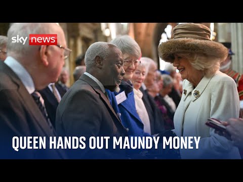 Queen hands out Maundy money to pensioners on behalf of King Charles