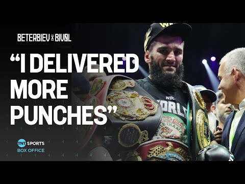 Artur Beterbiev reacts after beating Dmitry Bivol to become Undisputed Light Heavyweight champion 🏆