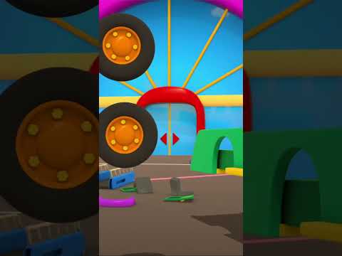 Tecknad film för barn om gatans fordon. Lastbilen Leo monterar en flygplansstege av delar