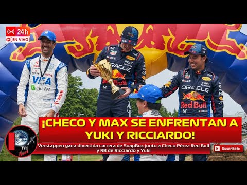 Verstappen gana divertida carrera de SoapBox junto a Checo Pérez Red Bull y RB de Ricciardo y Yuki