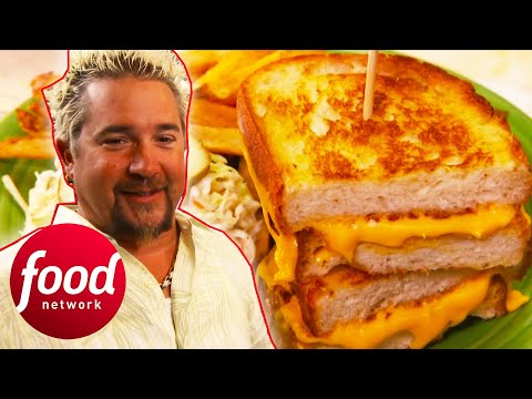 Guy Tries The Perfect "KILLER" Grilled Cheese Sandwich | Diners Drive-Ins & Dives