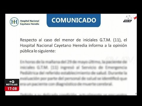 Hospital Cayetano Heredia se pronuncia sobre escolar con muerte cerebral