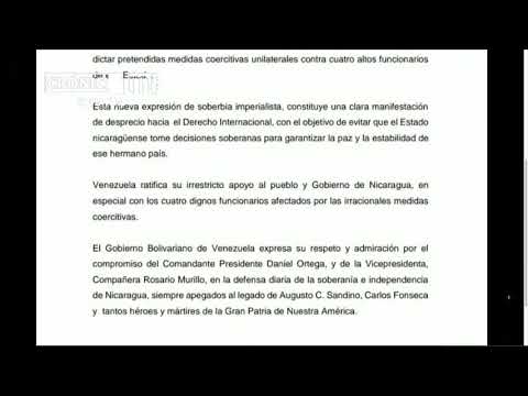 Venezuela rechaza sanciones de Estados Unidos contra altos funcionarios de Nicaragua