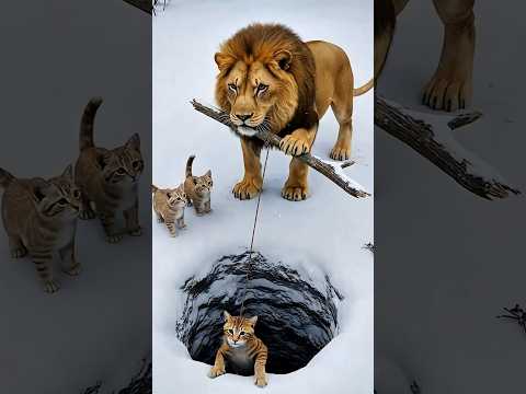 Lion Saves a Trapped Mother Cat