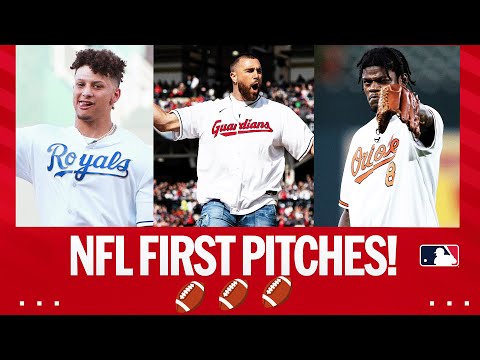 NFL players throwing out first pitches! (Patrick Mahomes, Travis Kelce, Lamar Jackson, and more!)