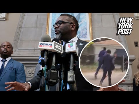 Chicago Mayor Brandon Johnson runs from reporters asking about alleged cop killer: video