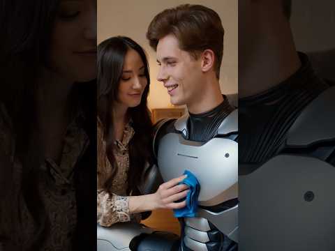Mujer Limpia a un Robot Humanoide Masculino mientras el sonríe #shorts #robots