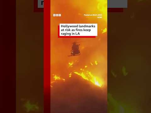 New wildfire sweeps through Hollywood Hills and threatens landmarks. #Hollywood #LA #BBCNews