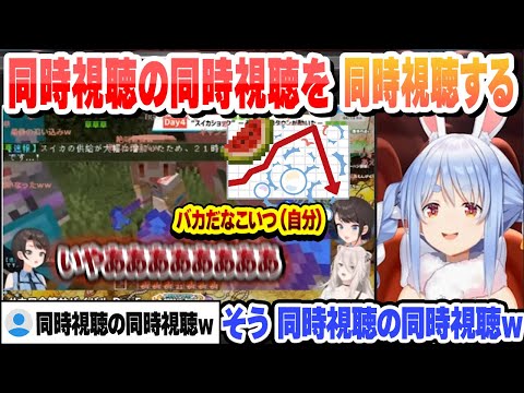 スイカショックの切り抜きを同時視聴するししろんを同時視聴するスバルの切り抜きを同時視聴して爆笑するぺこら【兎田ぺこら/ホロライブ/切り抜き】