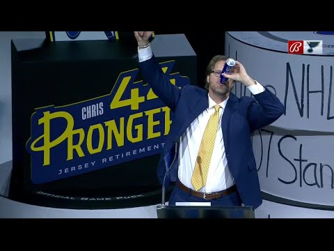 Pronger slams beer during jersey retirement ceremony
