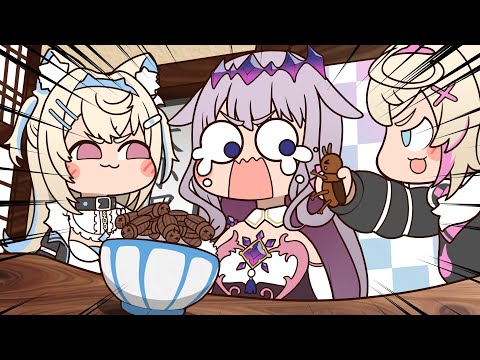 【手描き】ビジューに虫を食べさせるフワモコ【古石ビジュー/Fuwawa/Mococo/ホロライブ切り抜き/切り抜き漫画】