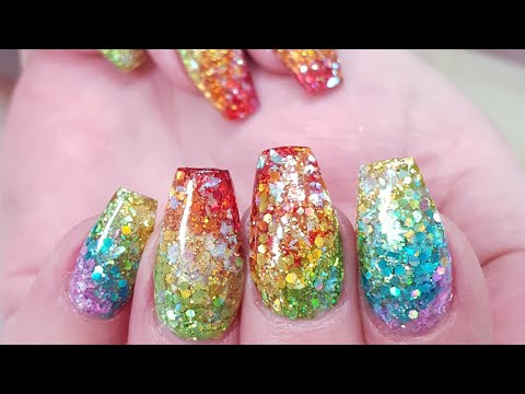 Rainbow Glitter Acrylic Nails