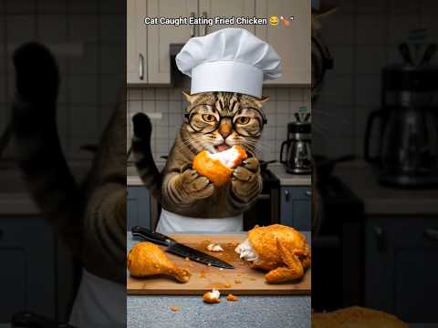 Cat Caught Eating Fried Chicken 😂🍗 #FunnyCat #CatLovers #CatReel #ViralCat #CuteAnimals #PetVideos